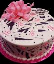 Pretty in Pink Zebra 16th Birthday Cake. Pink buttercream iced, round decorated with zebra print, dots and a giant pink bow. Everything on this cake is edible. (Serves 8-80 party slices.) 